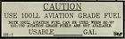 101-1 Wicks Aircraft Placard Caution Use Low Lead