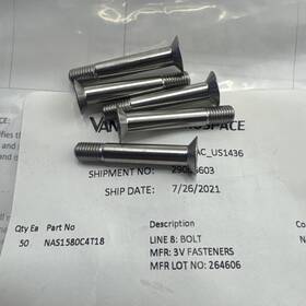 5305-01-246-0610 3v Fasteners Nas1580c4t18 5 Screw Bolt 1/4-28 1.125 Grip Nsn