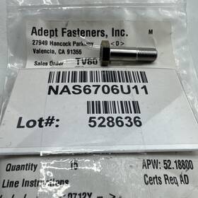 5306-01-447-5019 3v Fasteners Nas6706u11 13 Bolt 3/8-24 1 17/64 Inch Long 11/16 Grip