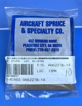 An6227b-14 Aircraft Spruce & Specialty Co O-ring 10 Count P/n New Old Stock Usa
