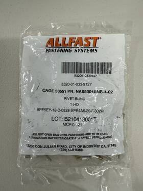 Nas9304bns-4-02 Allfast 100 Pieces Of New Surplus In Original Package Fast Shipping
