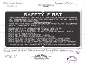 Lpl-0002 American Motors Lafrance Safety First Etched Brass Data Plate