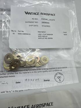 5310-01-386-1519 Anillo Nas1149d0416j 50 Wahers Aerospace 1/4 Inch 1/64 Thick Gold Tint