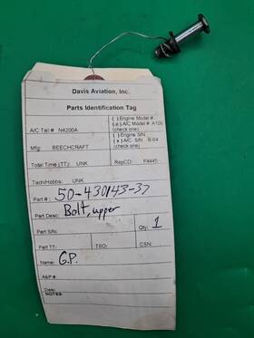 50-430143-37 Beechcraft P/n Bolt Upper- Used
