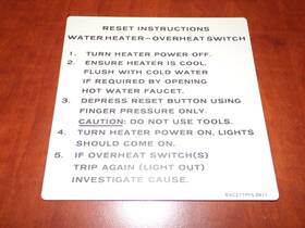 Bac27tpps-0417 Boeing Aircraft Water Heater Overheat Switch Placard