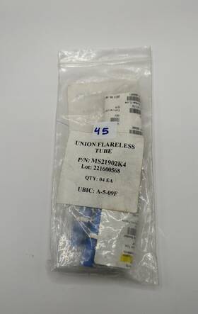 Ms21902k4 Bombardier Union Flareless Tube New Surplus Condition