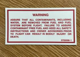 0705098-1 Cessna Fuel Contaminant Placard