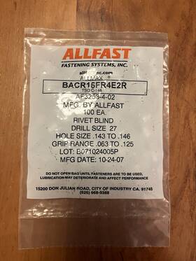 Cr2245-4-02 Cherry Aerospace 500 Allfast Af 3253-4-02 Fasteners Cherrymax Blind Rivet Sealed Bags