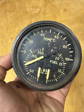 43-23434 Electric Auto-lite Co. Aircraft B-7 Fuel Pressure Gauge Oil Aviation Temperature 3 In 1 Hot Rod Tac
