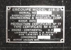 415-d Ercoupe Model Data Plate