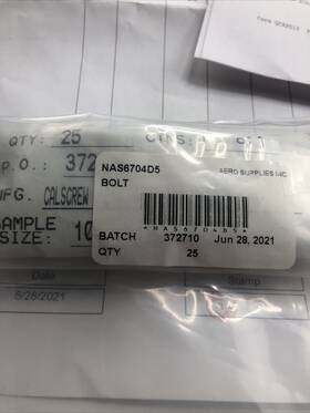 Nas6704d5 Hc Pacific 25 Shear Bolt Aerospace Fasteners 1/4-28