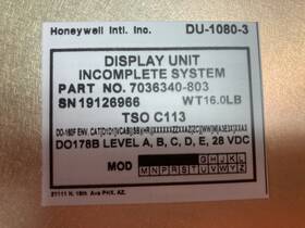 7036340-803 Honeywell 7036340-803. Bu-1080-3 Display Unit Du-1080-3. Pn