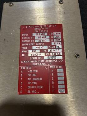 Pc-50-1 Marathon Flite-tronics Static Inverter 50va Model #pc-50-1