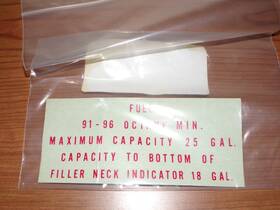 754-568 Piper 91-96 Octane Fuel Placard