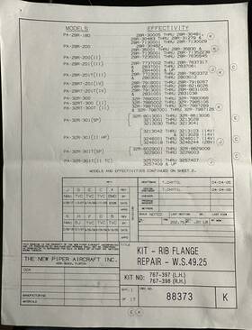 767-398 Piper 767-397 Aircraft Rib Flange Kits