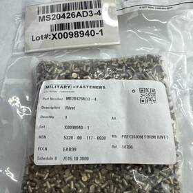 5320-00-117-6938 Precision Form Rivet Ms20426ad3-4 Ms20246ad3-4 Rivets 1 Lb. Approx . 3500 1/4 Inch Long 3/32 Dia