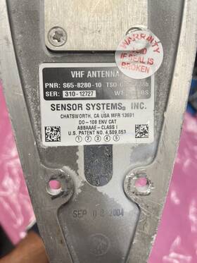 S65-8082-10 Sensor Systems S65-8282 Vhf Antenna