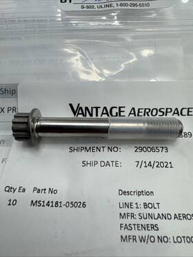 Ms14181-05026 Sunland Aerospace Ms14181-05028 Spline Bolt 5/16-24 1 5/8 Inch Grip High Temp 220kpsi