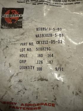 Cr3212-5-03 Textron Cherry New Aerospace Cherrymax Rivet P/n Cr3212-5-03. Quantity 10