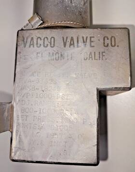 Nas8-18240 Vacco Valve Co. Rva-31623 Angle Relief 1000 Psi Rocket Engine - Nasa
