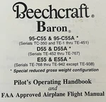 Beechcraft Baron Ops HANDBOOK-C55,D55,E55/P/N-96-590010-29B & 96-590010-29B3. Fixed Price $55.00.