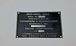 Model 415-C, Data Plate, Ercoupe. Fixed Price $75.00.