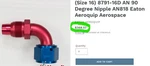 16AN 90 Swivel Elbow Aviation MH-53E, CH-53 D/e & Others Eaton 8791-16D C6S2. Fixed Price $89.50.