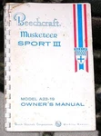 Book Owner's Manual Aviation Beechcraft Musketeer Sport Iii A-23-19. Fixed Price $39.99.