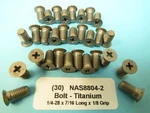 (30) 1/4-28 X 7/16 Titanium Flush Screw NAS8804-2 Aircraft Aerospace Race Sprint. Fixed Price $27.50.