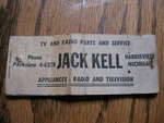 Vintage Matchcover Jack Kell Tv & Radio Parts Parkview 4-6328 Harrisville Mich. Fixed Price $8.79.