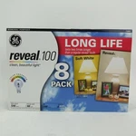 Reveal 100W Color Enhanced Pack Of 8 General Purpose Long Life Light Bulbs. Fixed Price $59.95.
