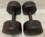 Pair Vintage York 40 Pound Round Head Flat Bottom Dumbbells - No Usa Markings. Fixed Price $250.00.