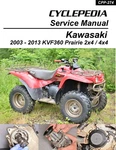 New Printed Book 2003-2013 Kawasaki KVF360 Prairie Service Repair Manual CPP-274. Fixed Price $39.00.