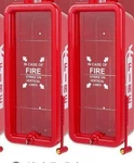 (two) New 5LB. Fire Extinguisher Cabinet With Plexi Glass, Lock & Hammer. Fixed Price $81.44.