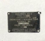 Original Ercoupe 415-C Data Plate, Serial No. 3672, Very Neat. Fixed Price $39.00.