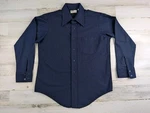 Vintage 70S Montgomery Ward Shirt Mens 16.5 33 Navy Geometric Slightly See Thru. Fixed Price $18.88.