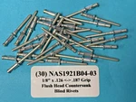(30) NAS1921B04-03 Flush Head Countersunk Blind Rivet Aluminum Huck Aircraft. Fixed Price $75.00.