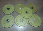 7 Used 6 5/8" Dia. Aluminum Aircraft Control Cable Pulleys, Arvan, Boeing? 1/4". Fixed Price $75.00.