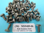 (50) Stainless Steel 3/16 X 1/2 Long Military Standards Aircraft Bolts MS9589-06. Fixed Price $25.00.