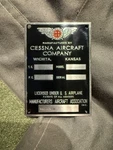 Vintage Cessna Aircraft Data Plate. Fixed Price $69.00.