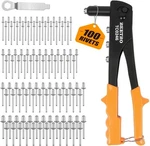 Heavy Duty Hand Riveter, Gun, 3/32"-1/8"-5/32"-3/16", 4 Nosepieces Set Inc. Fixed Price $21.74.