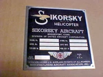 Sikorsky Helicopter Aircraft Data Plate 4 Vintage. Acid Etched Stainless Steel. Fixed Price $285.00.