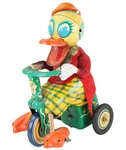 Vintage 1950'S Alps (japan) Tin-litho Friction Drive Duck Riding Tricycle. Fixed Price $95.00.
